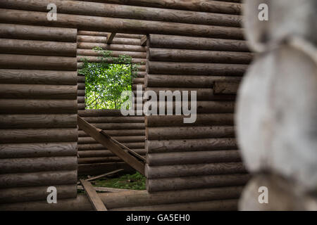 Tula. 28. Mai 2016. Foto aufgenommen am 28. Mai 2016, zeigt einen Raum eine Hälfte gebaut und verlassener Datscha in der Umgebung von Tula, Russland. Datscha ist eine traditionelle russische Landhaus mit einem Garten für den Sommer. Datschen verwendet, um einen Ort zu vereinen, Familien und Kollegen, die das Land gegeben wurden. Heute sie ändern sind---neue Käufer kommen und Datschen eine Villa, Rest von lauten Zersiedelung und Nachbarn zu nehmen. © Bai Xueqi/Xinhua/Alamy Live-Nachrichten Stockfoto