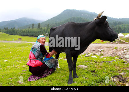 Qitai, Qitai, CHN. 1. Juli 2016. Qitai, China - 1. Juli 2016: (Nur zur redaktionellen Verwendung. CHINA aus) schöne Landschaft des Tianshan-Gebirges nach einem Regen. Tian Shan liegt im Norden und westlich von der Taklamakan-Wüste und direkt nördlich von Tarim-Becken im Grenzgebiet von Kasachstan, Kirgisistan und Nordwestchina. Im Süden verbindet es mit dem Pamir-Gebirge und Norden und Osten trifft es die Altai-Gebirge in der Mongolei. © SIPA Asien/ZUMA Draht/Alamy Live-Nachrichten Stockfoto