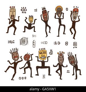 Tanzfiguren in afrikanische Masken Stock Vektor