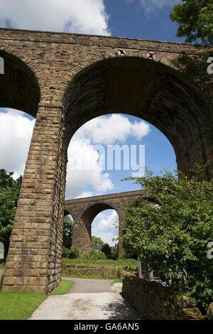 Kapelle Milton mit einem Bahn-Viadukt in Derbyshire Stockfoto