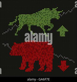Grüne Bulle und rote Bär auf led Bildschirm Stock Vektor