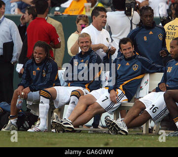 DAVID Beckham von LA Galaxy auf der Bank während ihres Freundschaftsspiel gegen Chelsea im Home Depot Center in Los Angeles, USA. Stockfoto