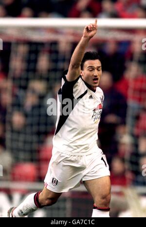 Fulham's Steed Malbranque feiert, nachdem er das Eröffnungstreffer gegen das Tor erzielt hat Sunderland Stockfoto