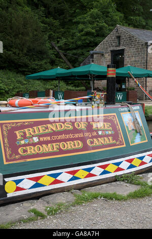 Freunde von Cromford Kanal Barge, Wheatcroft Wharf, Peak District; Derbyshire; England; UK Stockfoto