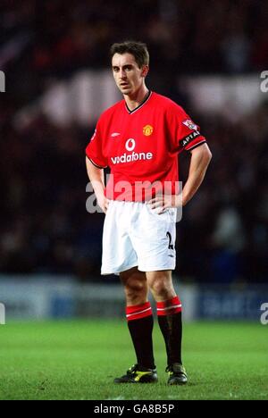 Fußball - FA Barclaycard Premiership - Derby County / Manchester United. Gary Neville, Manchester United Stockfoto