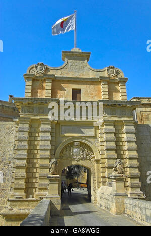 Haupteingang zur Zitadelle von Mdina, auch bekannt als die Stille Stadt. Stockfoto