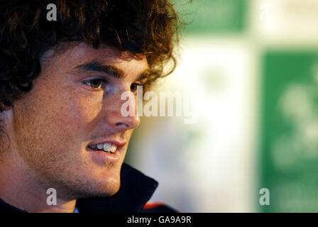 Der britische Jamie Murray bei einer Pressekonferenz in Wimbledon, London. Stockfoto