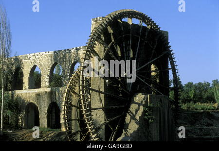 eine traditionelle Norias Holz Wasser Wheelsl in der Stadt Hama in Syrien im Nahen Osten Stockfoto