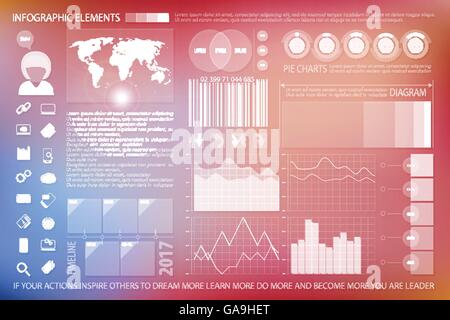 Infografik-Elemente, Web-Technologie-Symbole. Vektor-Zeit-Linie-Diagramm, Geschäft Wachstum Zeitplan, Pie Chart-Tools, unscharfen backgr Stock Vektor