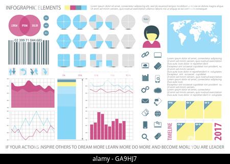 Infografik-Elemente, Internet Technologie Symbole. Vektor-Zeit-Linie-Diagramm, Tabelle. Kreisdiagramm Info-Grafik-Tools. finanzielle Stock Vektor