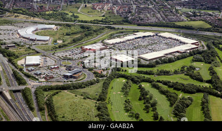 Luftaufnahme von Teesside Retail Park Einkaufszentrum, Stockton on Tees, UK Stockfoto