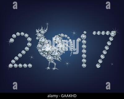 Frohes neues Jahr 2017 kreative Grußkarte mit Hahn machte eine Menge Diamanten Stock Vektor