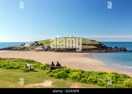 Art-deco-Stil Hotel auf Burgh Island, gesehen von der SW Coast Path bei Bigbury am Meer, South Devon, England, UK Stockfoto