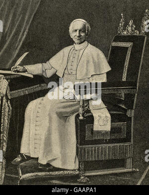 Leo XIII (1810-1903). Italienische Papst (1878 – 1903), namens Vincenzo Gioacchino Pecci. Porträt. Gravur. Stockfoto