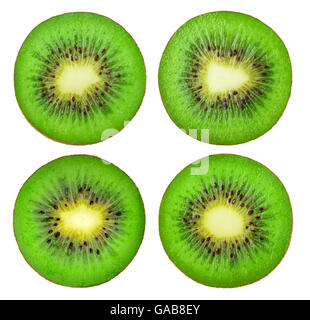 Sammlung von verschiedenen Kiwi FRUCHTSCHEIBEN isoliert auf weißem Hintergrund mit Beschneidungspfad Stockfoto