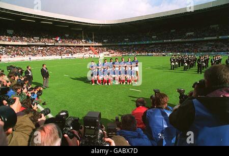 Rugby Union - Weltmeisterschaft 1991 - Viertelfinale - Frankreich gegen England - Parc des Princes. Französische Mannschaft (Weitschuss) Frankreich gegen England International Rugby World Cup Stockfoto