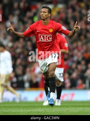 Fußball - Barclays Premier League - Manchester United / Middlesbrough - Old Trafford. Luis Nani von Manchester United feiert sein Ziel Stockfoto