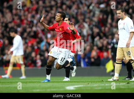 Fußball - Barclays Premier League - Manchester United / Middlesbrough - Old Trafford. Luis Nani von Manchester United feiert sein Ziel Stockfoto