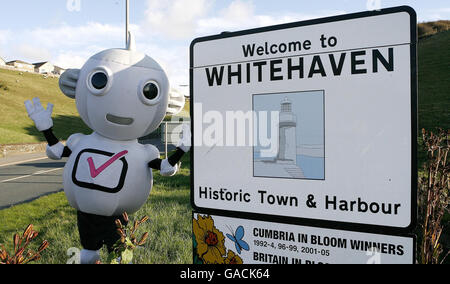 Digit Al während der digitalen Umschaltung in Whitehaven. Die Stadt Cumbrian ist die erste Stadt in Großbritannien, die vom analogen Sender ausgeschaltet wurde. Stockfoto