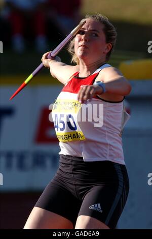 Leichtathletik - Norwich Union European Trials & AAA Championships. Goldie Sayers tritt im Damen-Speer an. Stockfoto