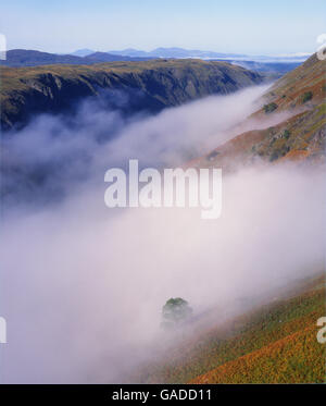 am frühen Morgen Nebel über den Pass von Brander, Loch Awe, Argyll Stockfoto