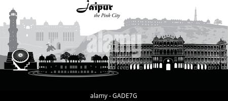 Detaillierte Vektor-Illustration auf die Skyline von Jaipur, Indien Stock Vektor