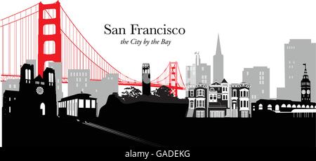 Vektor-Illustration auf die Skyline von San Francisco, Kalifornien, USA Stock Vektor