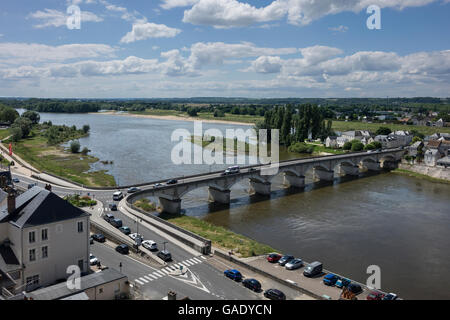 Frankreich, Indre-et-Loire, Amboise, Fluss Loire vom Schloss anzeigen Stockfoto