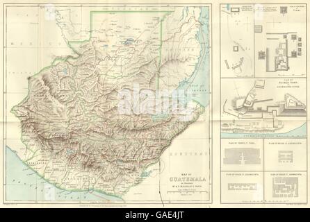 GUATEMALA-Karte: & Plan Ruinen Quirigua; Tikal; Usumacinta RGS Karte, 1883 Stockfoto