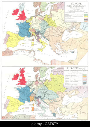 Europa: Mitte des 16. Jahrhunderts; im Jahr 1715 nach Utrecht Rastadt Verträge, 1910 Karte Stockfoto