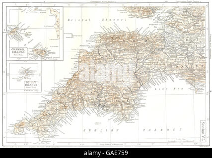 Süd-WEST-ENGLAND: Devon Cornwall Somerset; Kanalzuordnung, Scilly Islands, 1910 Stockfoto