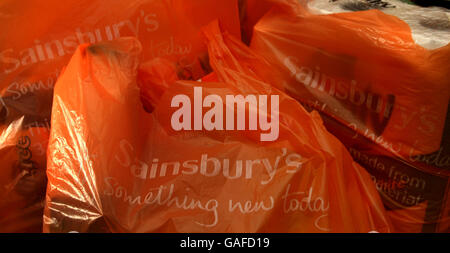 Einkaufsbestand. Sainsbury's Tragetaschen. Stockfoto