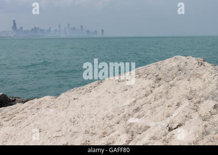 Die Skyline von Chicago vom Hyde Park auf der Südseite der Stadt aus gesehen Stockfoto