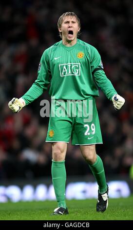 Fußball - Barclays Premier League - Manchester United / Birmingham City - Old Trafford. Manchester United Torwart Tomasz Kuszczak feiert das Eröffnungstreffer von Carlos Tevez Stockfoto