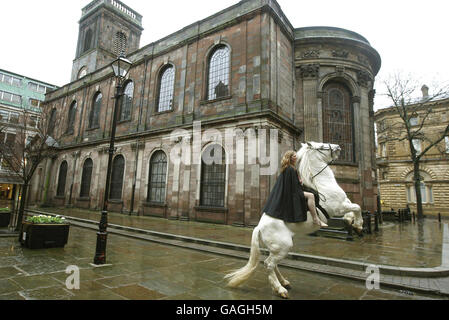 Lady Godiva Fahrten durch Manchester Stockfoto