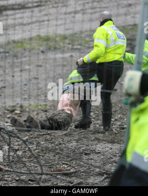 Protest gegen M3 Autobahn Website Stockfoto