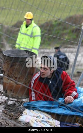 Protest gegen M3 Autobahn Website Stockfoto