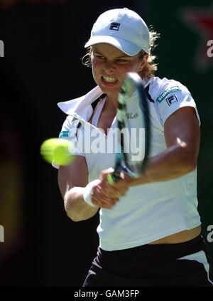 Kim Clijsters (Bel) in Aktion in ihrem Halbfinale gegen Serena Williams (USA). Stockfoto