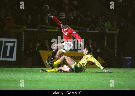 Fußball - Premier League - Norwich City / Manchester United - Carrow Road. Ryan Giggs von Manchester United wird von Chris Sutton von Norwich City angegangen (rechts) Stockfoto