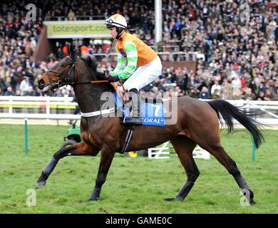 Astarador unter Paul Benson im Coral Cup Handicap Hürde während des Cheltenham Festivals Stockfoto