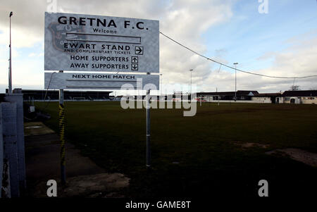 Fußball - Clydesdale Bank Premier League - Raydale Park Feature. Raydale Park, die Heimat des Gretna Football Club Stockfoto