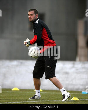 Fußball - Wales Press Training Session - Stade Josy Barthel. Wales-Torwart Boaz Myhill während einer Trainingseinheit im Stade Josy Barthel, Luxemburg-Stadt. Stockfoto