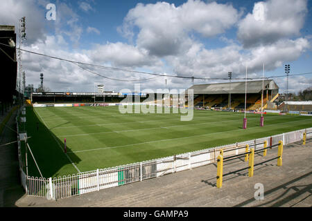 Allgemeiner Blick auf das Wheldon Road Stadium, auch bekannt als „The Jungle“, Heimstadion der Castleford Tigers Stockfoto