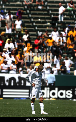 DAVID Beckham von LA Galaxy zeigt seine Dejektion beim Major League Soccer Spiel im Home Depot Center in Carson, Los Angeles, USA. Stockfoto