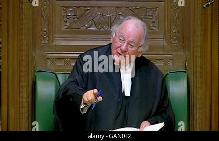 Sprecher Michael Martin bei den Fragen der Premierminister im Unterhaus, London. Stockfoto