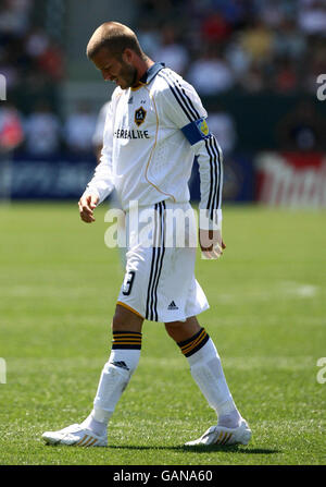 DAVID Beckham von LA Galaxy zeigt seine Dejektion beim Major League Soccer Spiel im Home Depot Center in Carson, Los Angeles, USA. Stockfoto