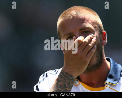 DAVID Beckham von LA Galaxy zeigt seine Dejektion beim Major League Soccer Spiel im Home Depot Center in Carson, Los Angeles, USA. Stockfoto