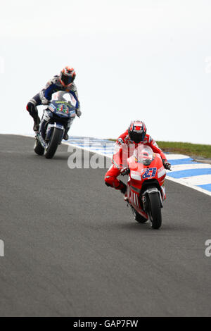 Motorradfahren - Moto GP - GMC großer Preis von Australien - Training - Phillip Island. Australiens Casey Stoner (27), Ducati Marlboro Stockfoto