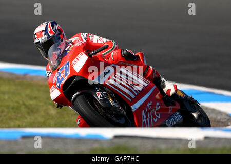 Motorradfahren - Moto GP - GMC großer Preis von Australien - Training - Phillip Island. Australiens Casey Stoner, Ducati Marlboro Stockfoto