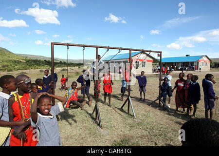 Generisches Bild der lokalen Gemeinde aus einem Dorf in der Maasai Mara in Kenia. Stockfoto